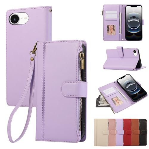Rosbtib Handyhülle für iPhone 16e 5G 2025 6.1 Zoll Lederhülle Reißverschluss Magnetverschluss Brieftasche mit 4 Kartenfächern Standfuntion Retro Ledertasche iPhone 16e Hülle, Lila Rosbtib Handyhülle für iPhone 16e 5G 2025 6.1 Zoll Lederhülle Reißverschluss Magnetverschluss Brieftasche mit 4 Kartenfächern Standfuntion Retro Ledertasche iPhone 16e Hülle, Lila von Rosbtib