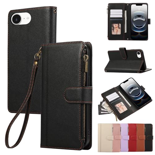 Rosbtib Handyhülle für iPhone 16e 5G 2025 6.1 Zoll Lederhülle Reißverschluss Magnetverschluss Brieftasche mit 4 Kartenfächern Standfuntion Retro Ledertasche iPhone 16e Hülle, Schwarz Rosbtib Handyhülle für iPhone 16e 5G 2025 6.1 Zoll Lederhülle Reißverschluss Magnetverschluss Brieftasche mit 4 Kartenfächern Standfuntion Retro Ledertasche iPhone 16e Hülle, Schwarz von Rosbtib