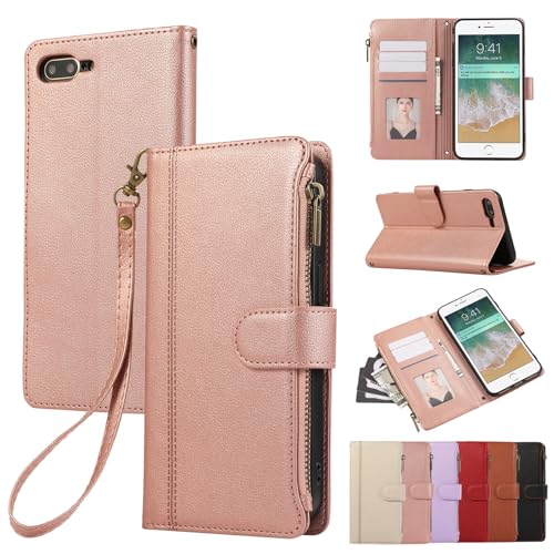 Rosbtib Handyhülle für iPhone SE 2022/2020 iPhone 8/7 4.7 Zoll Lederhülle Reißverschluss Magnetverschluss Brieftasche mit 4 Kartenfächern Standfuntion Retro Ledertasche iPhone SE/8/7 Hülle, Roségold Rosbtib Handyhülle für iPhone SE 2022/2020 iPhone 8/7 4.7 Zoll Lederhülle Reißverschluss Magnetverschluss Brieftasche mit 4 Kartenfächern Standfuntion Retro Ledertasche iPhone SE/8/7 Hülle, Roségold von Rosbtib