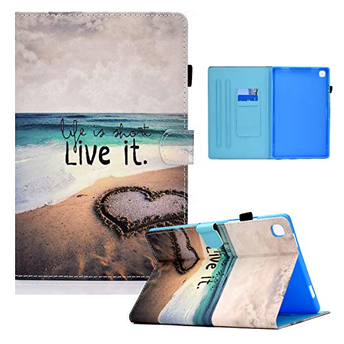 Rosbtib Hülle Kompatibel mit Samsung Galaxy Tab A7 10.4" 2022 2020 Tablet (Model SM-T500 SM-T505 SM-T509),Tablet Schutzhülle Ultra dünn PU Leder Tasche mit Standfunktion, Liebe Strand von Rosbtib