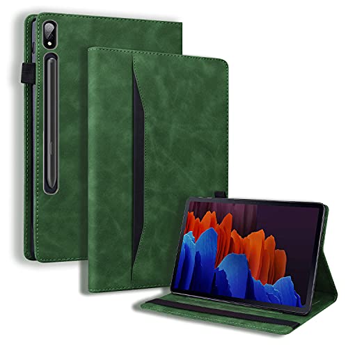 Rosbtib Hülle Kompatibel mit Samsung Galaxy Tab S8 2022 S7 2020 11" Leder Geschäftshülle Smart Schutzhülle Stifthalter Stand Wallet Cover für SM-T870/SM-T875/SM-X700/X706 Tablet, Grün von Rosbtib