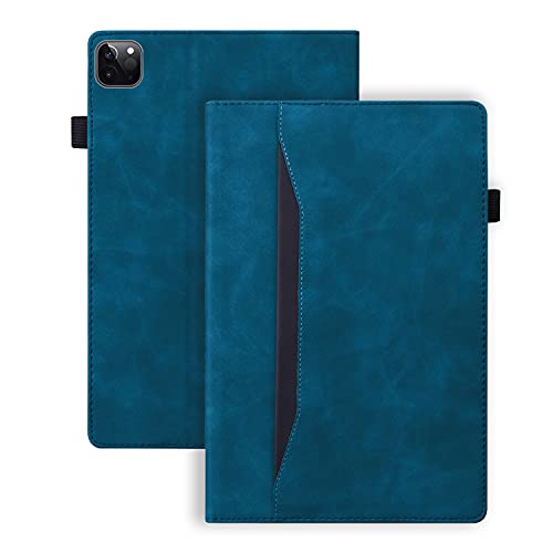 Rosbtib Hülle Kompatibel mit iPad Pro 12.9 2021/2020 (5.Generation) / (4.Generation), PU Leder Geschäftshülle Smart Schutzhülle mit Gummiband Standfunktion, Blau von Rosbtib