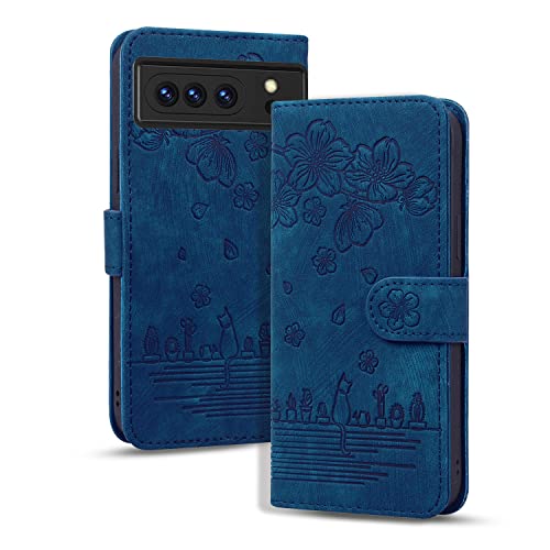 Rosbtib Hülle für Google Pixel 8 Pro Premium PU - Leder Schutzhülle Magnetic Closure Standfunktion Flip Cover Handyhülle für Google Pixel 8 Pro 2023 (Blaue Katze) von Rosbtib