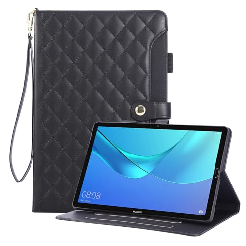 Rosbtib Hülle für Huawei MediaPad M5/M5 (Pro) 10.8 Zoll 2018 Modell CMR-AL09/W09/AL19/W19, Kariertes Kunstlederetui mit Magnetverschluss & Ständer & Handschlaufe & Kartenfach, Schwarz von Rosbtib