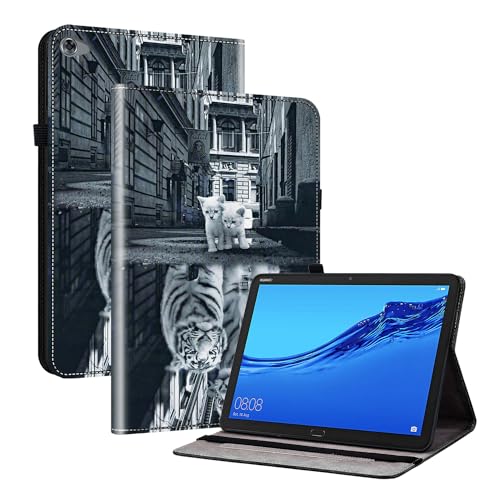 Rosbtib Hülle für Huawei MediaPad M5 LITE 10/C5 (10.1 Zoll), Premium PU Leder TPU Rückseite Abdeckung Schutzhülle mit Standfunktion - Tigerkatze von Rosbtib