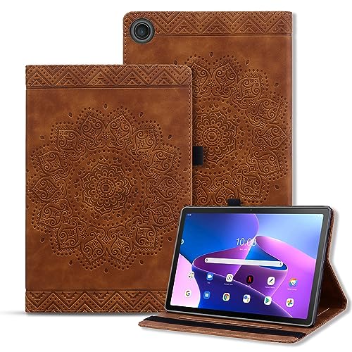 Rosbtib Hülle für Lenovo Tab M10 Plus 3rd Gen 2022 10.6 Zoll TB-125FU PU - Leder Folio Schutzhülle Multifunktion Ständer Kartenfächern Mandala Präge Design Lenovo Tab M10 Plus 3rd Gen - Braun von Rosbtib