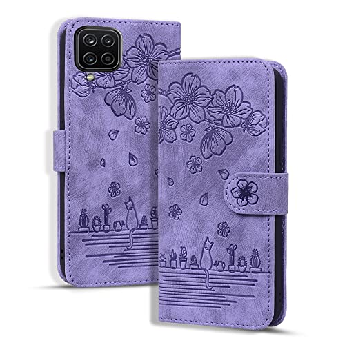 Rosbtib Hülle für Samsung Galaxy A12/ M12, Premium PU Leder Schutzhülle Magnetic Closure Standfunktion Flip Cover Handyhülle für Galaxy A12/ M12 (Lila Katze) von Rosbtib