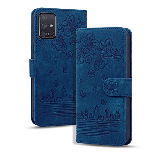 Rosbtib Hülle für Samsung Galaxy A51 4G, Premium PU Leder Schutzhülle Magnetic Closure Standfunktion Flip Cover Handyhülle für Galaxy A51 (Blaue Katze) von Rosbtib