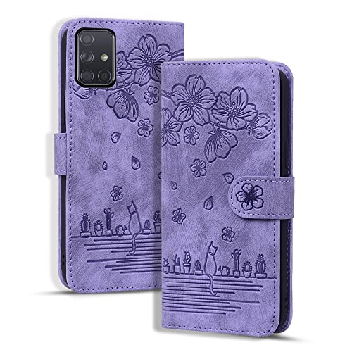 Rosbtib Hülle für Samsung Galaxy A51 4G, Premium PU Leder Schutzhülle Magnetic Closure Standfunktion Flip Cover Handyhülle für Galaxy A51 (Lila Katze) von Rosbtib