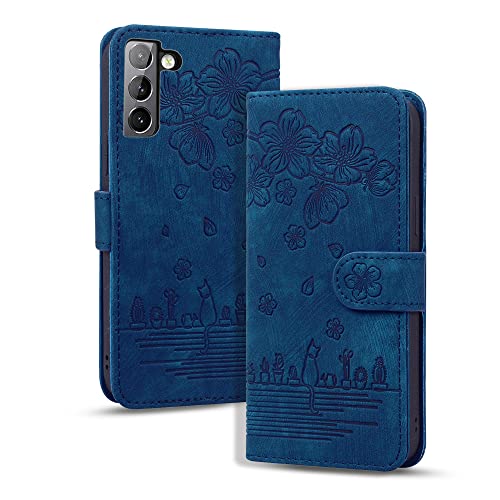 Rosbtib Hülle für Samsung Galaxy S21 FE 5G, Premium PU Leder Schutzhülle Magnetic Closure Standfunktion Flip Cover Handyhülle für Galaxy S21 FE (Blaue Katze) von Rosbtib