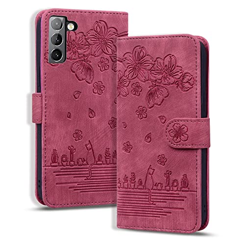 Rosbtib Hülle für Samsung Galaxy S21 FE 5G, Premium PU Leder Schutzhülle Magnetic Closure Standfunktion Flip Cover Handyhülle für Galaxy S21 FE (Rote Katze) von Rosbtib