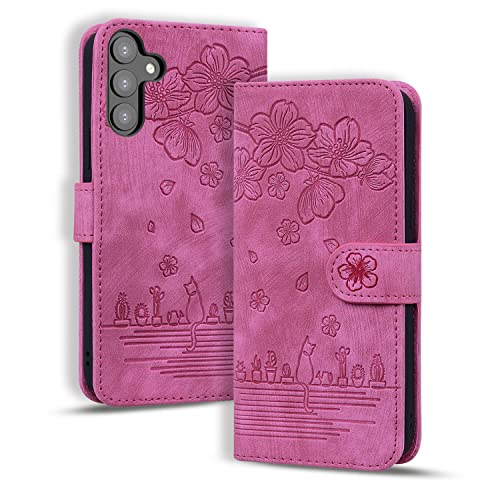 Rosbtib Hülle für Samsung Galaxy S23 Plus, Premium PU Leder Schutzhülle Magnetic Closure Standfunktion Flip Cover Handyhülle für Galaxy S23+ / Plus (Rose Rote Katze) von Rosbtib