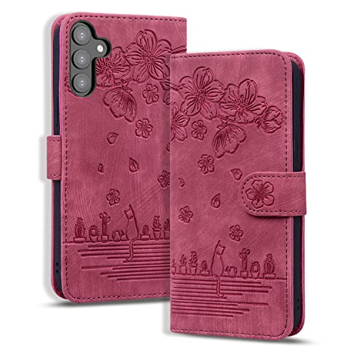 Rosbtib Hülle für Samsung Galaxy S23 Plus, Premium PU Leder Schutzhülle Magnetic Closure Standfunktion Flip Cover Handyhülle für Galaxy S23+ / Plus (Rote Katze) von Rosbtib