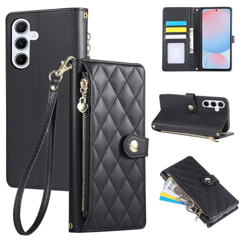 Rosbtib Hülle für Samsung Galaxy S24 FE 5G 6.7 Zoll 2024, Diamond Check Kunstleder Handytasche mit Reißverschluss, Kartenschlitz, Flip Case für Galaxy S24 FE 6.7" 2024, Schwarz Rosbtib Hülle für Samsung Galaxy S24 FE 5G 6.7 Zoll 2024, Diamond Check Kunstleder Handytasche mit Reißverschluss, Kartenschlitz, Flip Case für Galaxy S24 FE 6.7" 2024, Schwarz von Rosbtib