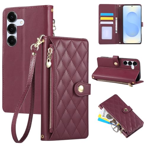 Rosbtib Hülle für Samsung Galaxy S25 Plus 5G 2025/Galaxy S24 Plus 5G 2024 6.7 Zoll, Diamond Check Kunstleder Handytasche mit Reißverschluss, Kartenschlitz, Flip Case für Galaxy S25+/S24+, Rot Rosbtib Hülle für Samsung Galaxy S25 Plus 5G 2025/Galaxy S24 Plus 5G 2024 6.7 Zoll, Diamond Check Kunstleder Handytasche mit Reißverschluss, Kartenschlitz, Flip Case für Galaxy S25+/S24+, Rot von Rosbtib