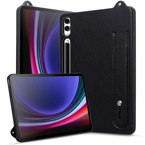 Rosbtib Hülle für Samsung Galaxy Tab S10 Plus 2024/S9 Plus 2023/S8 Plus/S7 Plus 12,4 Zoll, Stoßfest mit Ständer Slim Edition Kunstleder Tablet Hülle für Galaxy Tab S10+/S9+ (Handschlaufe), Schwarz von Rosbtib