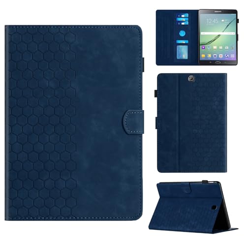 Rosbtib Hülle für Samsung Galaxy Tab S2 9.7 Zoll 2015 SM-T810/T815 Gehäuse mit Ständer mit Kartenschlitz, Sechseckiges strukturiertes Muster Kunstlederhülle für Galaxy Tab S2 9.7, Blau von Rosbtib
