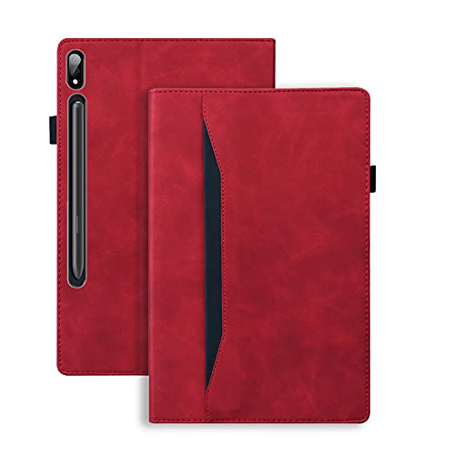 Rosbtib Hülle für Samsung Galaxy Tab S8 Plus/S7 Plus/ S7 FE/ S7 FE 5G Tablet Leder Geschäftshülle Smart Schutzhülle Stand Wallet Cover für Galaxy Tab S8+/S7+/ S7 FE 5G 12.4", Rot von Rosbtib