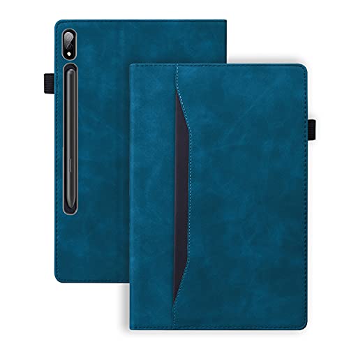 Rosbtib Hülle für Samsung Galaxy Tab S9 Plus/S8 Plus/S7 Plus/ S7 FE/ S7 FE 5G Tablet Leder Geschäftshülle Smart Schutzhülle Stand Wallet Cover Galaxy Tab S9+/S8+/S7+/ S7 FE 5G 12.4", Blau von Rosbtib