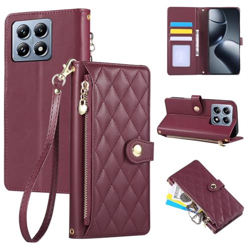 Rosbtib Hülle für Xiaomi 14T Pro 5G 6.67 Zoll 2024, Diamond Check Kunstleder Handytasche mit Reißverschluss, Kartenschlitz, Flip Case für Xiaomi 14T Pro Handyhülle, Rot Rosbtib Hülle für Xiaomi 14T Pro 5G 6.67 Zoll 2024, Diamond Check Kunstleder Handytasche mit Reißverschluss, Kartenschlitz, Flip Case für Xiaomi 14T Pro Handyhülle, Rot von Rosbtib