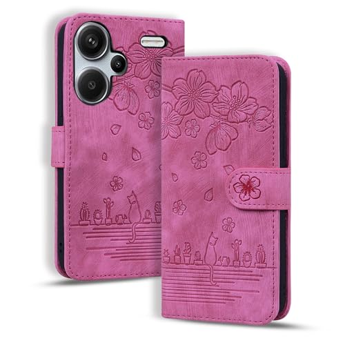 Rosbtib Hülle für Xiaomi Redmi Note 13 Pro+ 5G, Premium PU Leder Schutzhülle Magnetic Closure Standfunktion Flip Cover Handyhülle für Xiaomi Redmi Note 13 Pro Plus 5G (Rose Rote Katze) von Rosbtib