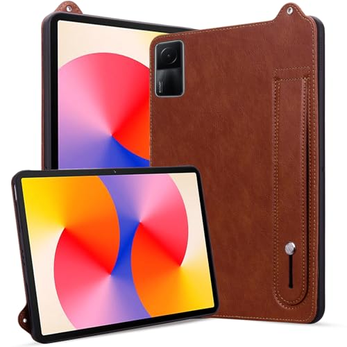 Rosbtib Hülle für Xiaomi Redmi Pad SE 2023 11 Zoll, Stoßfest mit Ständer Slim Edition Kunstleder Tablet Hülle für Redmi Pad SE 11" Modell 23073RPBFG (Handschlaufe), Braun von Rosbtib