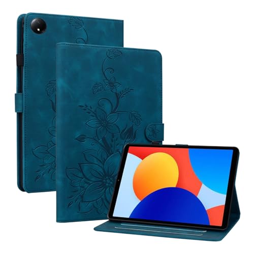 Rosbtib Hülle für Xiaomi Redmi Pad SE 8,7 Zoll 2024 (Nicht kompatibel mit 11 Zoll), Multi-Winkel Betrachtung Kunstleder Schutzhülle mit Kartenfächer Cover Lilien-Muster, Blau von Rosbtib
