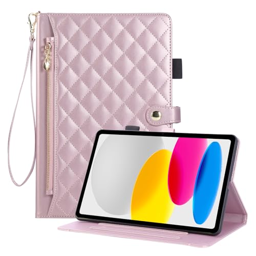 Rosbtib Hülle für iPad (A16) 11 Generation 2025 11 Zoll/iPad 10 Generation 2022 10.9 Zoll, Wallet Style PU Leder Tablet Hülle mit Reißverschluss, Kartenfach und Standfunktion, Rosa von Rosbtib