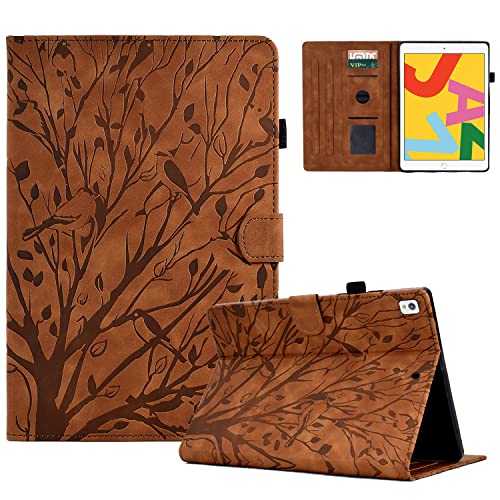 Rosbtib Hülle für iPad 9. Generation 2021/8. Gen 2020/7. Gen 2019 10.2 Zoll mit Auto Schlaf/Wach Funktion Kartenfach PU Ledertasche Schutzhülle für iPad 10.2 - Braun Twig Vogel von Rosbtib