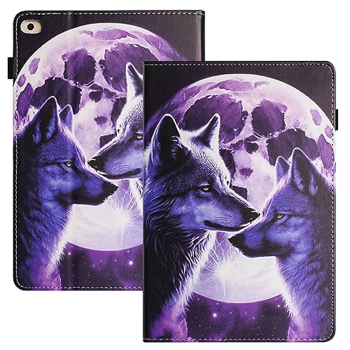 Rosbtib Hülle für iPad 9.7 2018 iPad 6 Generation/ 2017 iPad 5 Generation PU - Leder Folio Schutzhülle Multifunktion Ständer Kartenfächern für iPad 9.7/ iPad Air 2/ Air, Luna Wolf von Rosbtib
