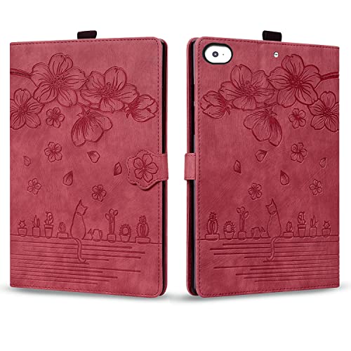 Rosbtib Hülle für iPad Mini 5/4/ 3/2/ 1 (7.9 Zoll), PU Leder Flip Case Ständer TPU Cover Tasche Schutzhülle mit Kartenschlitz iPad Mini 5/ Mini 4/ Mini 3/ Mini 2/ Mini 1, Rot Kätzchen von Rosbtib