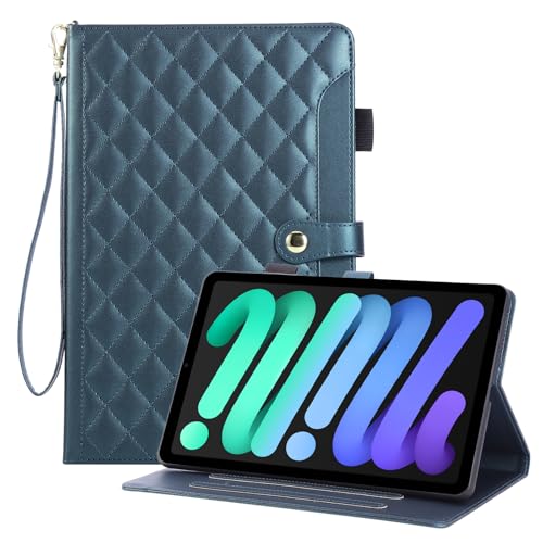 Rosbtib Hülle für iPad Mini 2024 (A17 Pro, 7 Generation)/iPad Mini 6 2021 (6 Generation) 8.3 Zoll, Kariertes Kunstlederetui mit Magnetverschluss & Ständer & Handschlaufe & Kartenfach, Grün von Rosbtib