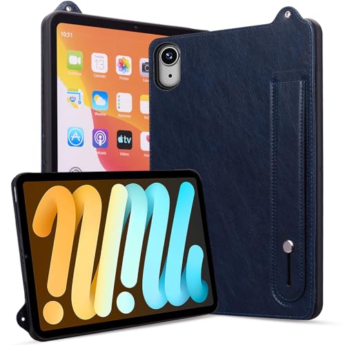 Rosbtib Hülle für iPad Mini 7 2024 (A17 Pro, 7 Generation) / iPad Mini 6 2021 (6 Generation), Stoßfest mit Ständer Slim Edition Kunstleder Tablet Hülle für iPad Mini 7/6 (Handschlaufe), Blau von Rosbtib
