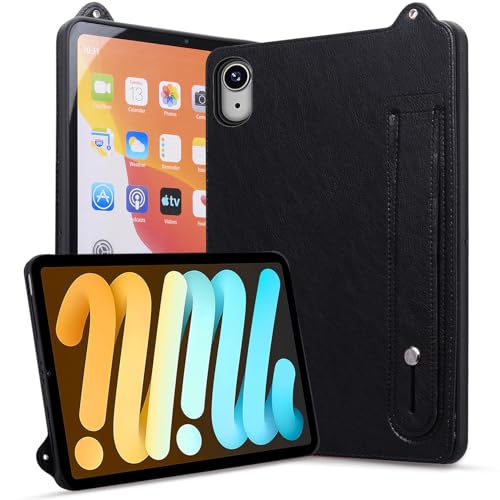 Rosbtib Hülle für iPad Mini 7 2024 (A17 Pro, 7 Generation) / iPad Mini 6 2021 (6 Generation), Stoßfest mit Ständer Slim Edition Kunstleder Tablet Hülle für iPad Mini 7/6 (Handschlaufe), Schwarz von Rosbtib