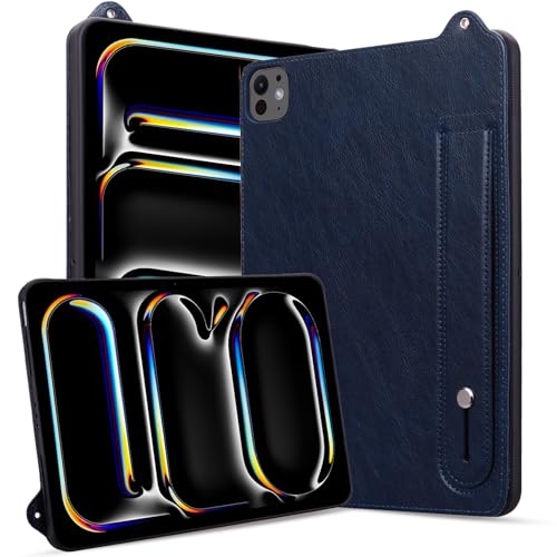 Rosbtib Hülle für iPad Pro 11 M4 (2024) Modell A2836 A2837 A3006 11 Zoll, Stoßfest mit Ständer Slim Edition Kunstleder Tablet Hülle für iPad Pro 11 2024 11 Zoll (Handschlaufe), Blau von Rosbtib
