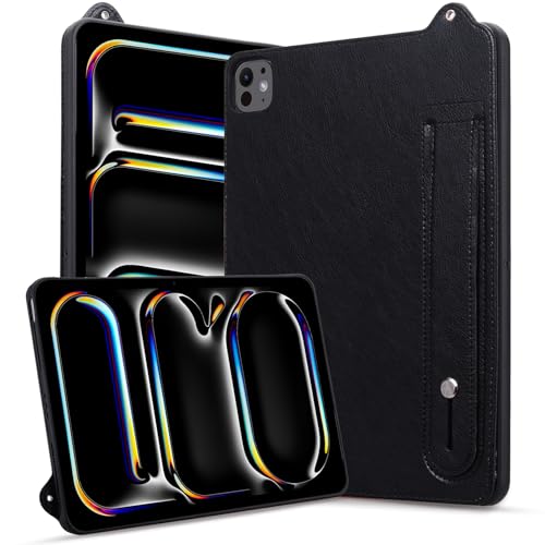 Rosbtib Hülle für iPad Pro 11 M4 (2024) Modell A2836 A2837 A3006 11 Zoll, Stoßfest mit Ständer Slim Edition Kunstleder Tablet Hülle für iPad Pro 11 2024 11 Zoll (Handschlaufe), Schwarz von Rosbtib