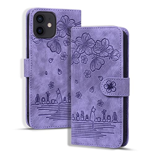 Rosbtib Hülle für iPhone 11, Premium PU Leder Schutzhülle Magnetic Closure Standfunktion Flip Cover Handyhülle für iPhone 11 6.1 Zoll (Lila Katze) von Rosbtib
