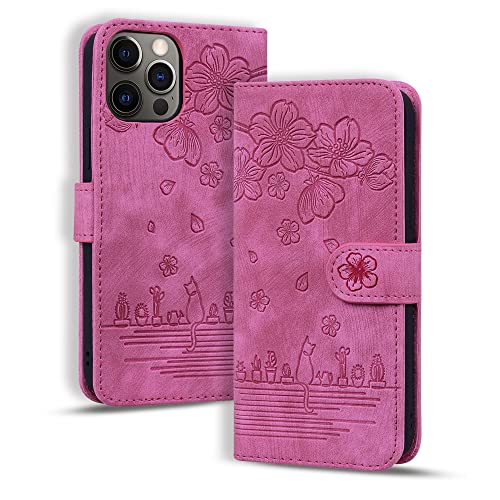 Rosbtib Hülle für iPhone 13, Premium PU Leder Schutzhülle Magnetic Closure Standfunktion Flip Cover Handyhülle für iPhone 13 6.1" (Rose Rote Katze) von Rosbtib