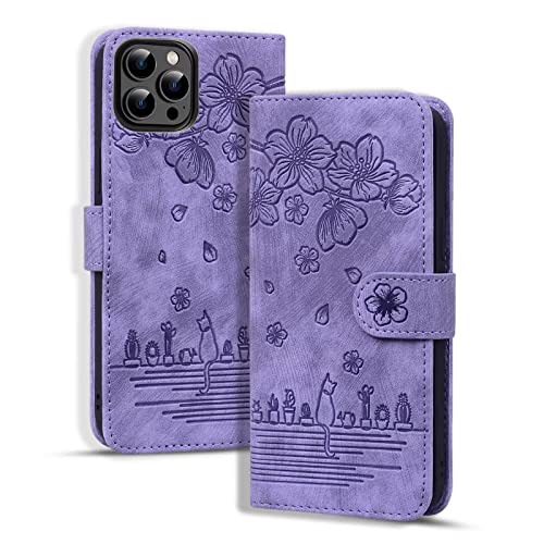 Rosbtib Hülle für iPhone 14, Premium PU Leder Schutzhülle Magnetic Closure Standfunktion Flip Cover Handyhülle für iPhone 14 6.1" (Lila Katze) von Rosbtib