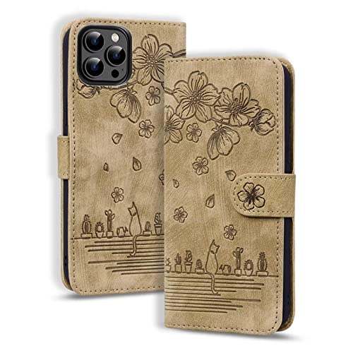 Rosbtib Hülle für iPhone 14 Pro Max, Premium PU Leder Schutzhülle Magnetic Closure Standfunktion Flip Cover Handyhülle für iPhone 14 Pro Max 6.7" (Braune Katze) von Rosbtib