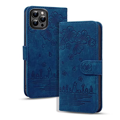 Rosbtib Hülle für iPhone 15 Pro Max Premium PU Leder Schutzhülle Magnetic Closure Standfunktion Flip Cover Handyhülle für iPhone15 Pro Max (Blaue Katze) von Rosbtib