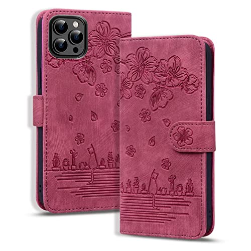 Rosbtib Hülle für iPhone 15 Pro Premium PU Leder Schutzhülle Magnetic Closure Standfunktion Flip Cover Handyhülle für iphone15 Pro (Rote Katze) von Rosbtib