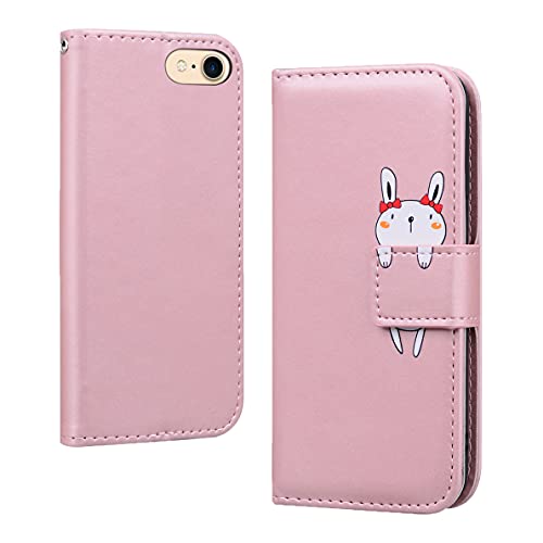 Rosbtib Hülle für iPhone 7/8/SE 2022/2020, Schutzhülle mit Ständer Funktion PU Leder Tasche Klappbar Handyhülle, Magnetverschluss Cover Stoßfest Schutzhülle für iPhone 7/8/SE 2022/2020 - Rosa Hase von Rosbtib