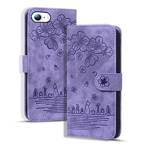 Rosbtib Hülle für iPhone SE 2022/SE 2020/iPhone 8/7/6/6S, Premium PU Leder Schutzhülle Magnetic Closure Standfunktion Flip Cover Handyhülle für iPhone 6S/7/8/SE2022 (Lila Katze) von Rosbtib