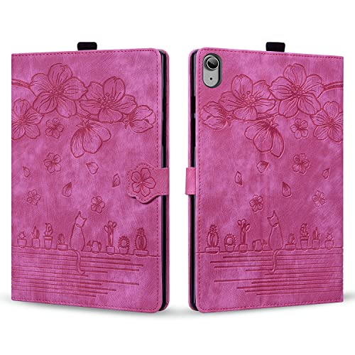 Rosbtib Hülle für iPad 11 Generation (2025 A16 11") /iPad 10 Generation (2022 10.9") Hülle PU Leder Flip Case Ständer TPU Cover Tasche Schutzhülle mit Kartenschlitz, Rose Rot Katze von Rosbtib