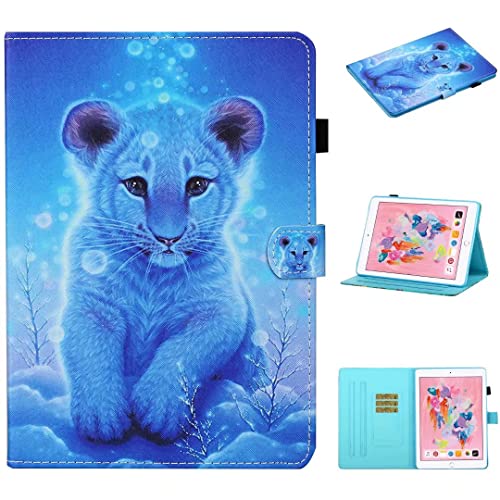 Rosbtib Hülle iPad 10,2 (iPad 9. /8. / 7. Generation), PU Leder Flip Case Ständer TPU Cover Tasche mit Kartenschlitz Schutzhülle iPad 10,2 2021/2020/2019/iPad Air 10.5" 2019, Blaues Löwenjunges von Rosbtib