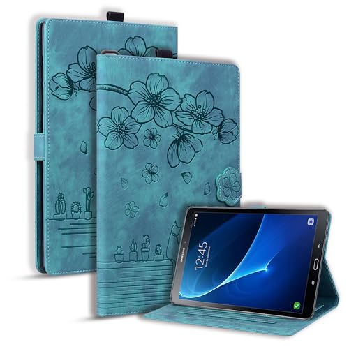 Rosbtib Schutzhülle für Samsung Galaxy Tab A 25,7 cm (10,1 Zoll) 2016 T580/T585, Premium-PU-Leder mit Fallschutz für Galaxy Tab A 10,1 Zoll (25,7 cm), Kirschblüten umarmt Grün von Rosbtib