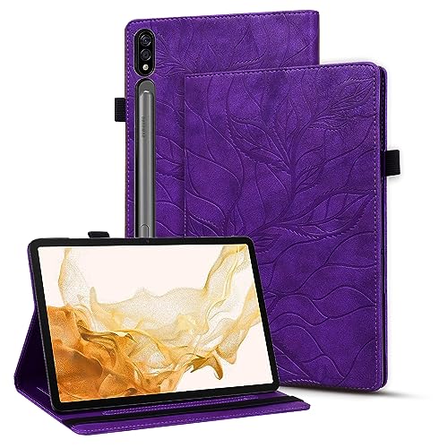 Rosbtib Schutzhülle für Samsung Galaxy Tab S9 Plus/S8 Plus/S7 Plus 12,4 Zoll, Baum Blatt geprägtes Design Ultra Dünn Leicht Folio Cover für Galaxy Tab S9+/S8+/S7+ Lila von Rosbtib