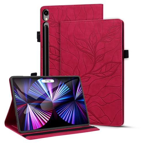 Rosbtib Schutzhülle kompatibel mit Samsung Galaxy Tab S9/S8/S7, Premium-PU-Leder, Folio-Schutzhülle mit Lebensbaum-geprägtem Design für Galaxy Tab S9/S8/S7, Rot von Rosbtib