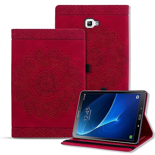 Rosbtib Tablet Hülle für Samsung Galaxy Tab A 2016 10.1 SM-T580/ T585 PU - Leder Folio Schutzhülle Multifunktion Ständer Kartenfächern Mandala Präge Design Galaxy Tab A6 10.1" - Rot von Rosbtib
